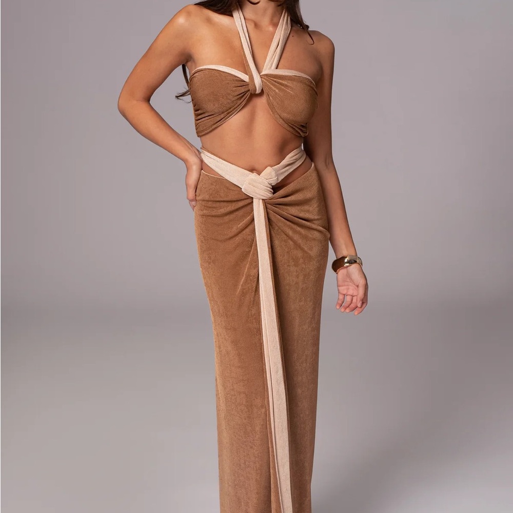 JLuxLabel Brown/Beige Reversible Skirt Set